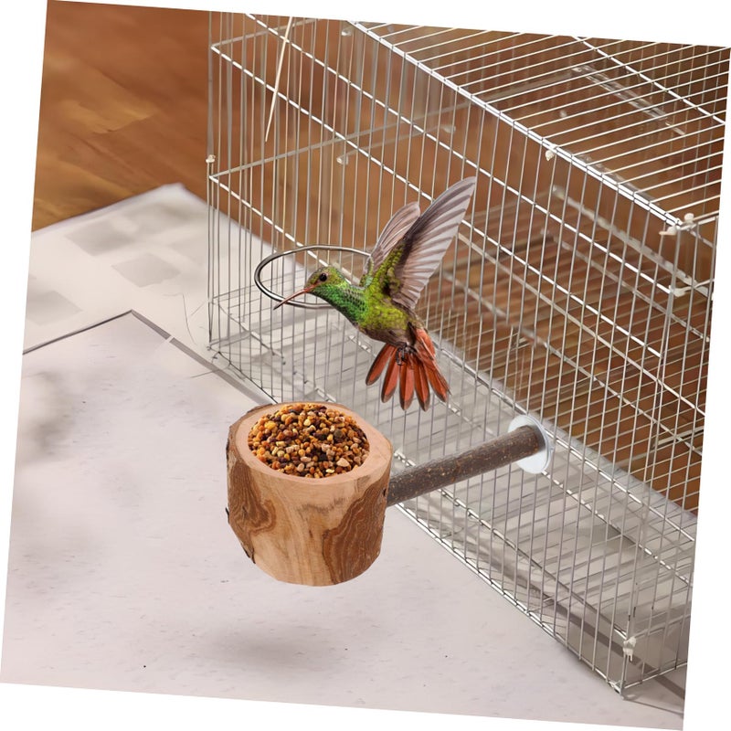 Natural Wood Bird Perch Stand Feeding Bowl for Parakeets Cockatiels Safe Versatile Design - Image 5