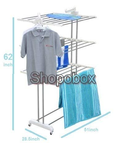 SHOPOBOX حامل تجفيف الملابس القابل للطي من شوبوكس بإطار مقاوم للعوامل الجوية بألوان متعددة - Image 3