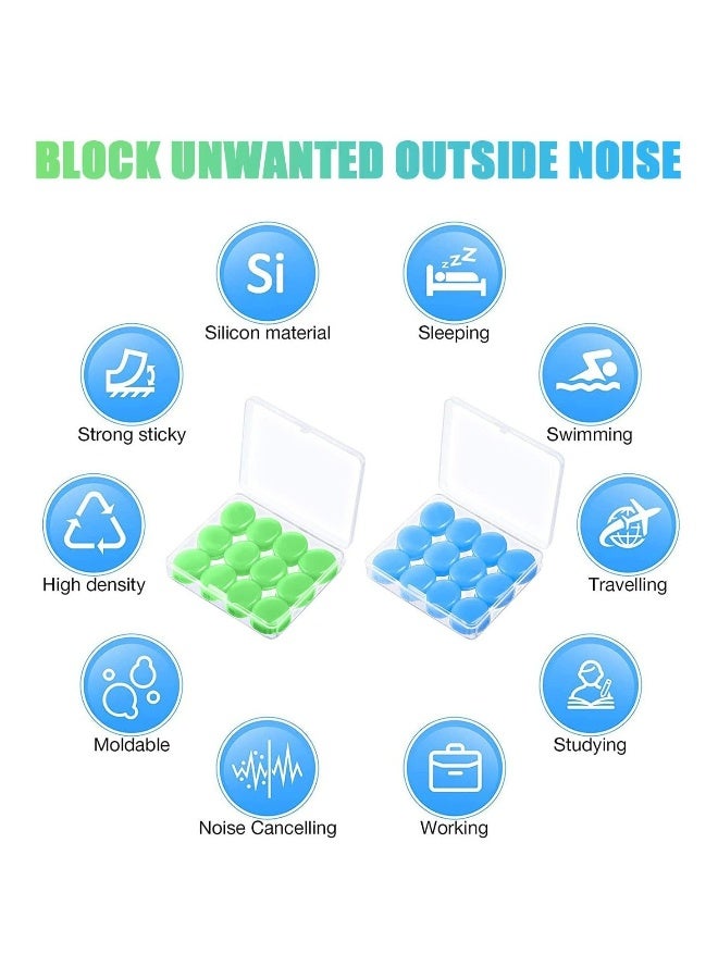 Generic 12 Pairs Ear Plugs for Sleeping Swimming Moldable Soft Silicone Waterproof Earplug Reusable Travel Noise Cancelling Earplugs Green Blue  - Image 2