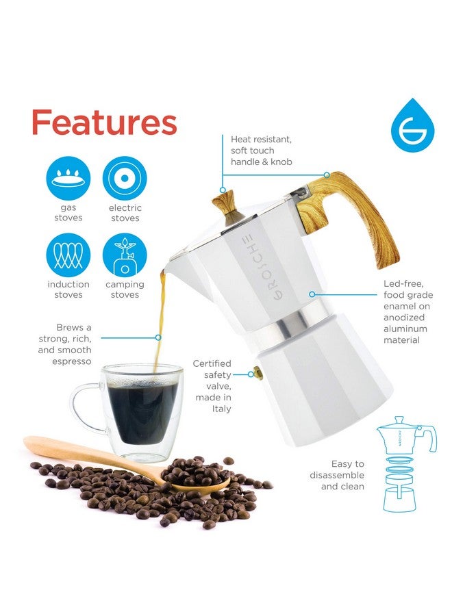 GROSCHE Milano Moka Stovetop Espresso Coffee Maker (9 Cup / 450 ml, White) - Image 2