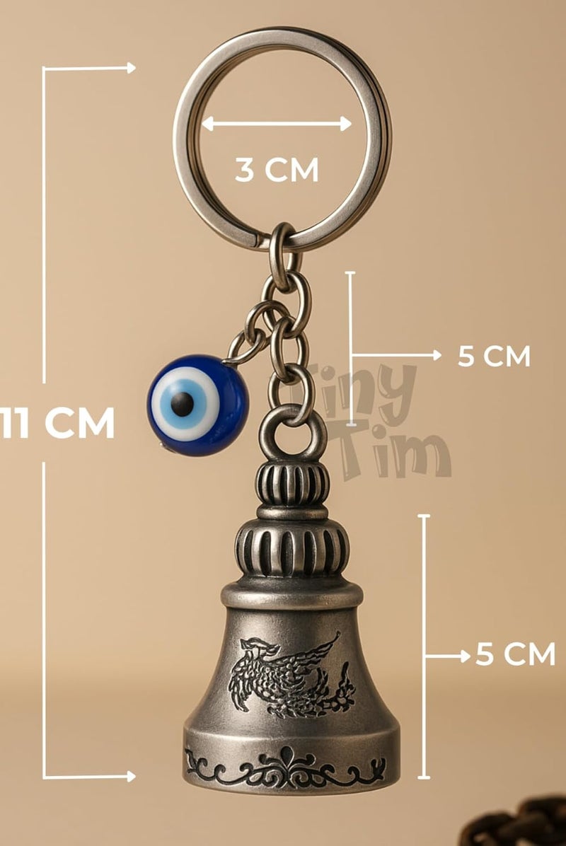 Tiny Tim Store Guardian Bell with Evil Eye Charm – Protective Motorcycle & Car Accessory – Tibetan-Inspired Design – Wards Off Negative Energy – Ideal Gift for Bikers & Travelers - Image 2