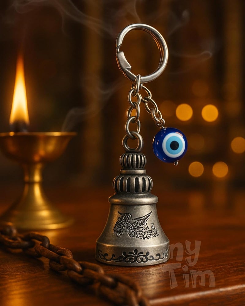 Tiny Tim Store Guardian Bell with Evil Eye Charm – Protective Motorcycle & Car Accessory – Tibetan-Inspired Design – Wards Off Negative Energy – Ideal Gift for Bikers & Travelers - Image 5