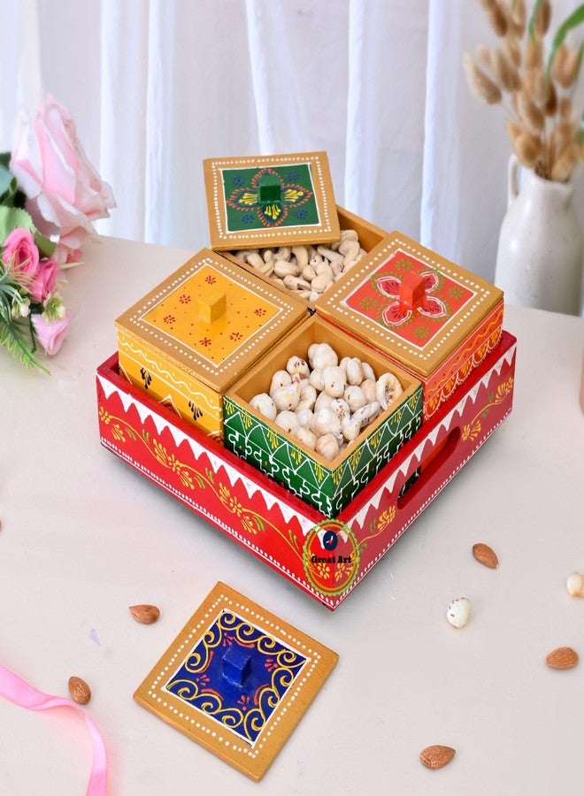 جريت آرت صندوق هدايا خشبي فاخر مزخرف بالفواكه المجففة، مثالي لتعبئة سلال الهدايا متعددة الاستخدامات | صندوق فارغ للفواكه المجففة كهدية، مناسب لتزيين المنزل، مصنوع من الخشب، 4 قطع، قطعة فنية رائعة، هدية مثالية لحفلات الانتقال إلى منزل جديد، أو الزفاف، أو كهدية تذكارية. - Image 1
