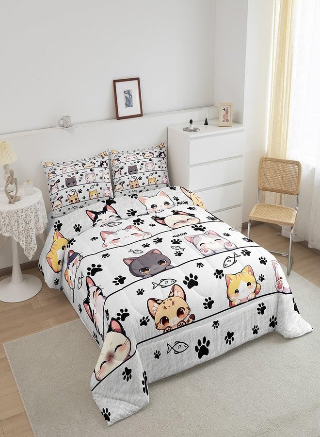 Man Fei Manfei Cute Cat Boys Kids Comforter Set Full Size,Kawaii Animals Cartoon Style Duvet Set Room Decor,Cartoon Kitten Kitty Cat Brushed Microfiber Soft Bedding Comforter - Image 4
