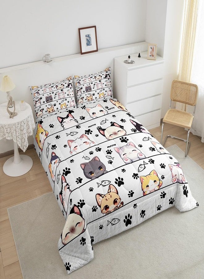 Man Fei Manfei Cute Cat Boys Kids Comforter Set Full Size,Kawaii Animals Cartoon Style Duvet Set Room Decor,Cartoon Kitten Kitty Cat Brushed Microfiber Soft Bedding Comforter - Image 5