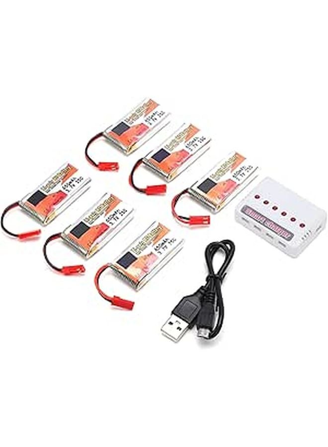6pcs 3.7V 650mAh Rechargeable Lipo Battery Pack With 6 In 1 Charger For RC Car Boat Airplanes - Image 1