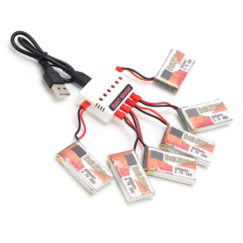 6pcs 3.7V 650mAh Rechargeable Lipo Battery Pack With 6 In 1 Charger For RC Car Boat Airplanes - Image 4