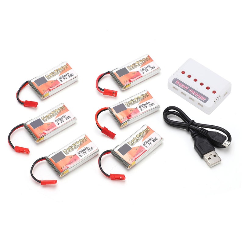 6pcs 3.7V 650mAh Rechargeable Lipo Battery Pack With 6 In 1 Charger For RC Car Boat Airplanes - Image 5