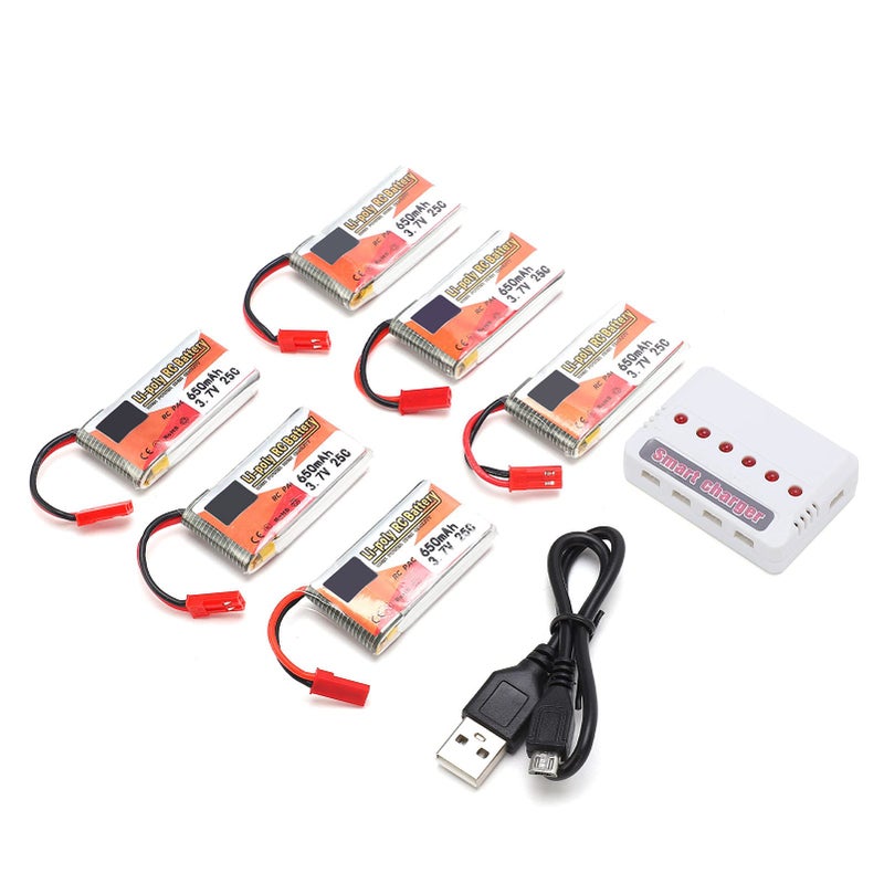 6pcs 3.7V 650mAh Rechargeable Lipo Battery Pack With 6 In 1 Charger For RC Car Boat Airplanes - Image 2