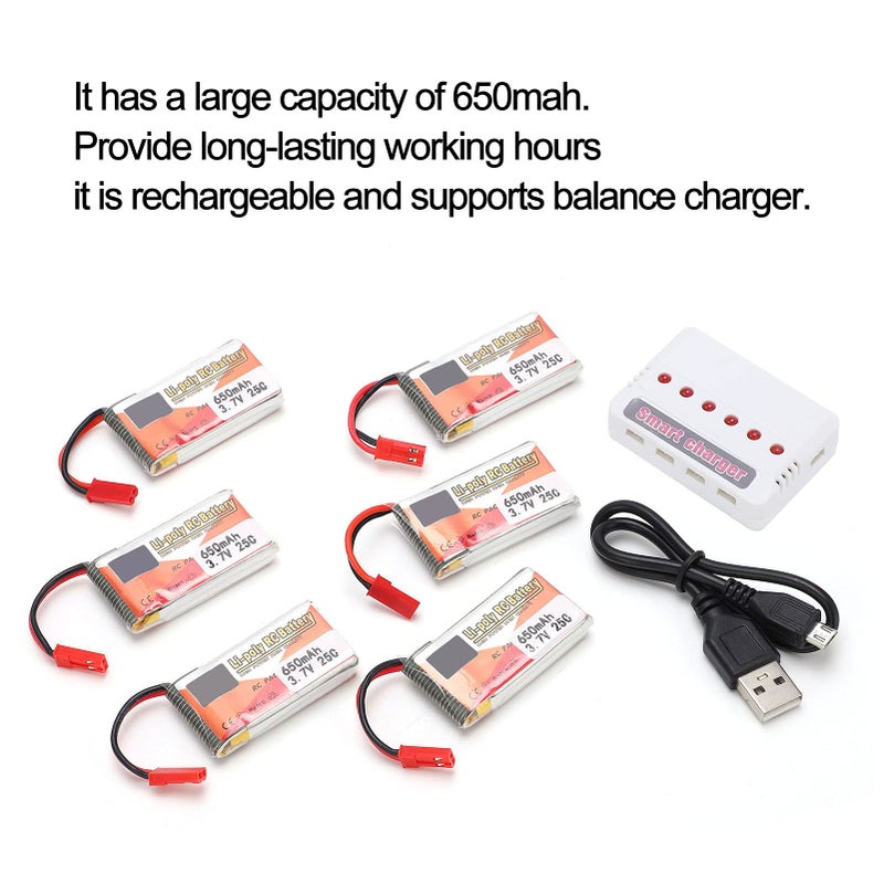 6pcs 3.7V 650mAh Rechargeable Lipo Battery Pack With 6 In 1 Charger For RC Car Boat Airplanes - Image 3