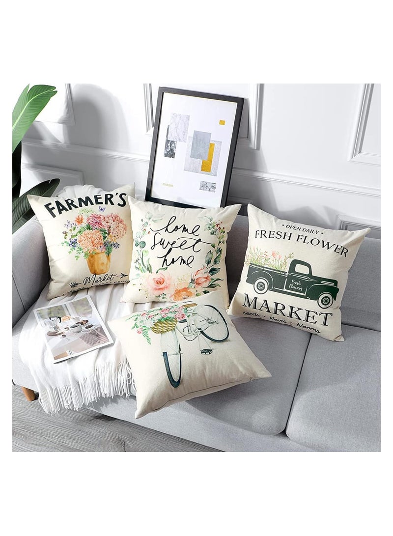 Excefore Decorative Throw Pillow Covers Pack of 4 Waterproof Cushion Covers Perfect to Outdoor Patio Garden Living Room Sofa Farmhouse Decor (18x18 Inches) (Tulip Farm Cycling Flowers) - Image 2