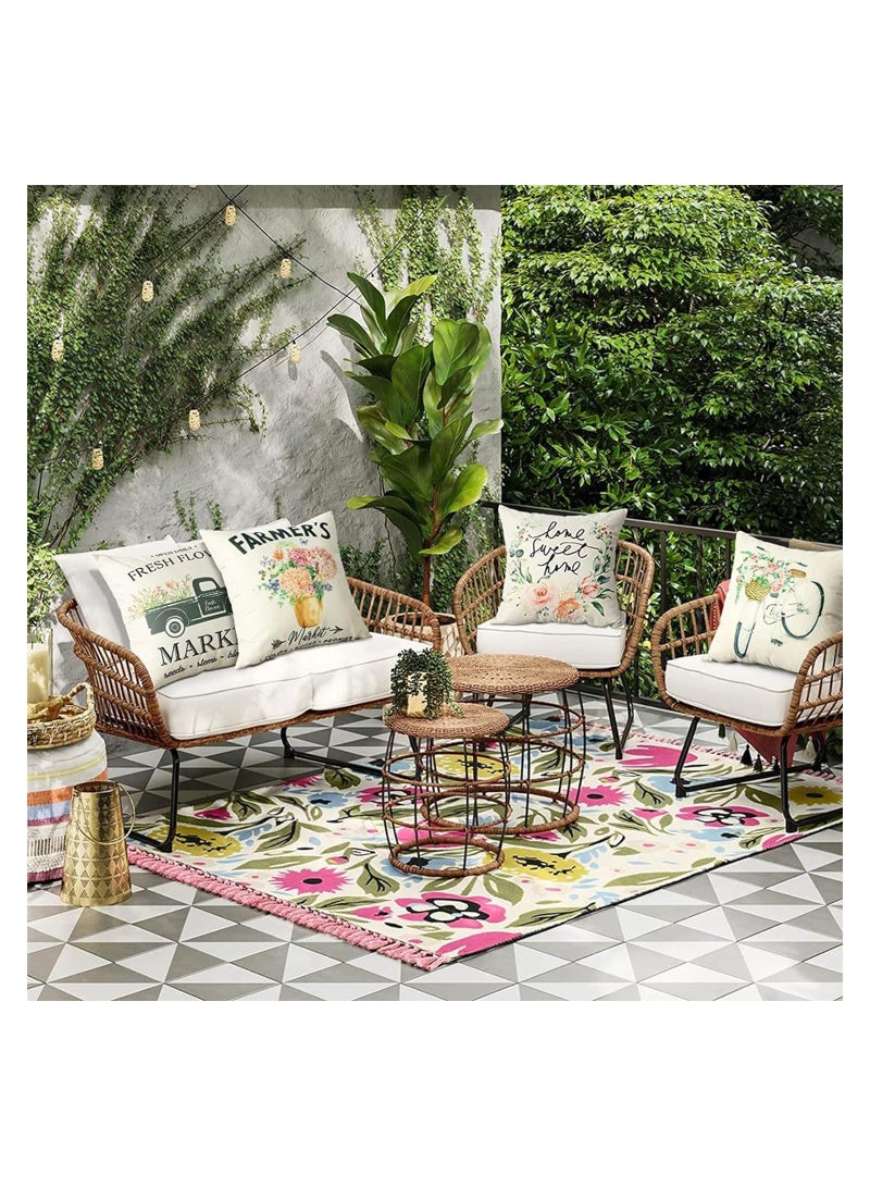 Excefore Decorative Throw Pillow Covers Pack of 4 Waterproof Cushion Covers Perfect to Outdoor Patio Garden Living Room Sofa Farmhouse Decor (18x18 Inches) (Tulip Farm Cycling Flowers) - Image 5