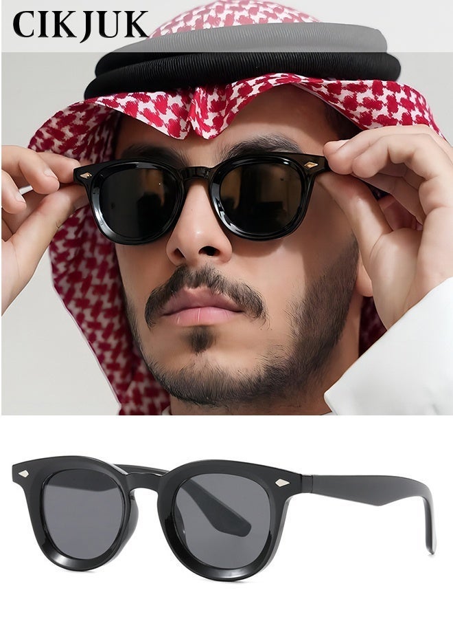 CIKJUK Classic Sunglasses Men Women Round Trendy Sun Glasses Retro Ultra-Light Men's Women's Sunglass Travel Driving Eyewear Daily Mens Shades UV Protection Sun Glas Black - Image 1