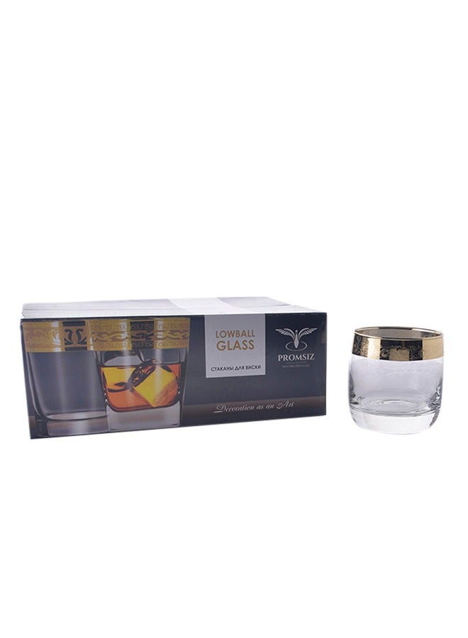 PROMSIZ A set of 6-piece short glass juice cup with a hexagonal design, transparent/gold, made in Turkey - Image 1