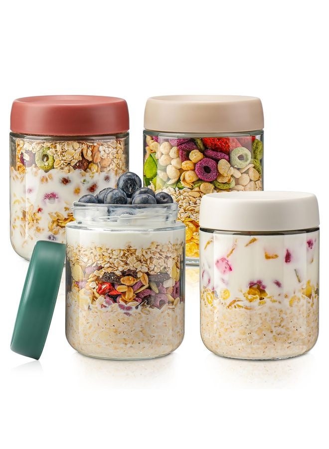 HOMESTAR Overnight Oats Containers with Lids,16oz Glass Jars with Lids - Set Of 4, Practical Oatmeal Container to Go, Chia Seed Pudding Jars, Baby Food Containers - Image 1