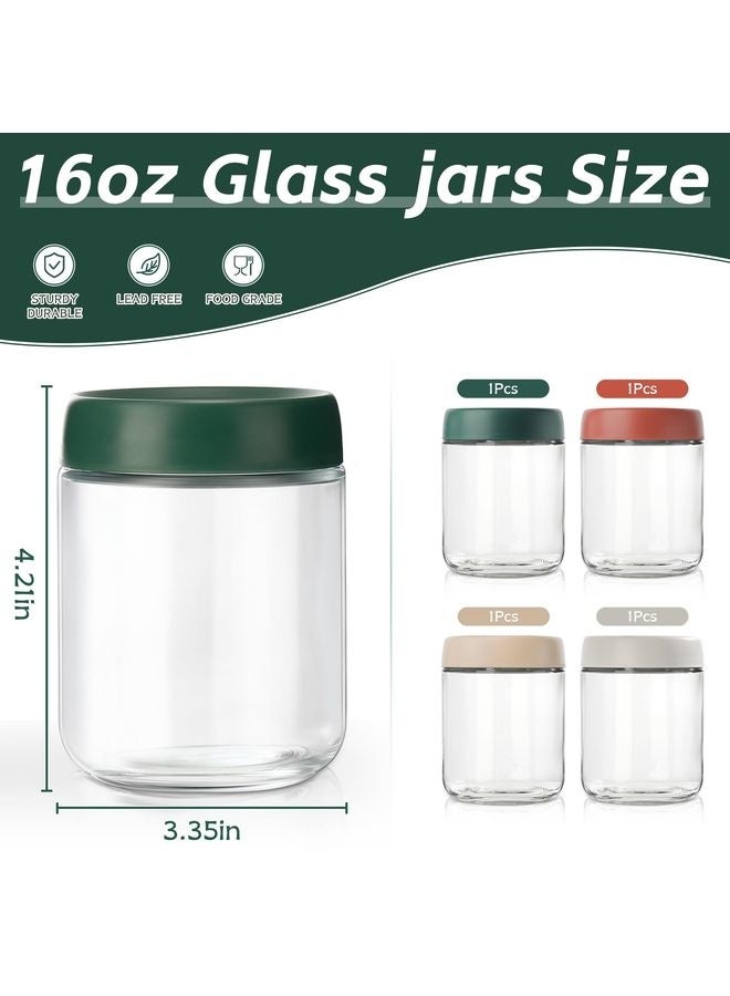 HOMESTAR Overnight Oats Containers with Lids,16oz Glass Jars with Lids - Set Of 4, Practical Oatmeal Container to Go, Chia Seed Pudding Jars, Baby Food Containers - Image 3