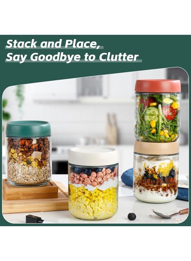 HOMESTAR Overnight Oats Containers with Lids,16oz Glass Jars with Lids - Set Of 4, Practical Oatmeal Container to Go, Chia Seed Pudding Jars, Baby Food Containers - Image 5