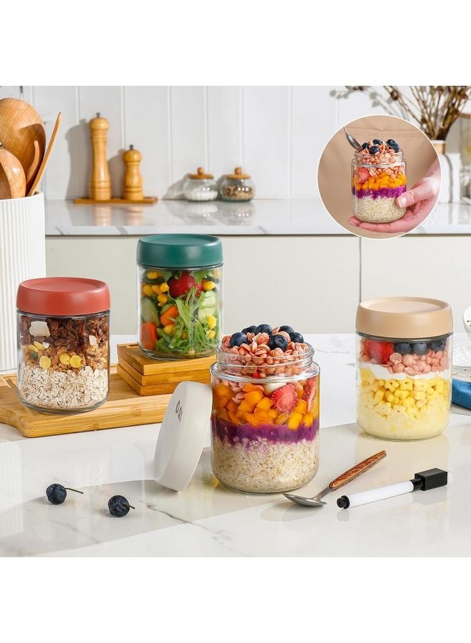 HOMESTAR Overnight Oats Containers with Lids,16oz Glass Jars with Lids - Set Of 4, Practical Oatmeal Container to Go, Chia Seed Pudding Jars, Baby Food Containers - Image 2