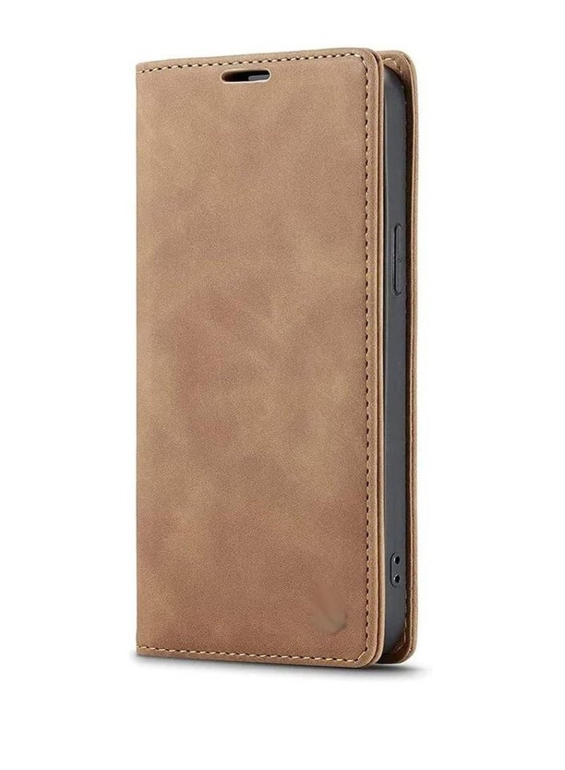 Olliwon Leather Wallet Magnetic Closure Flip Fold Case Cover For Samsung Galaxy A14 4G/5G Brown - Image 1