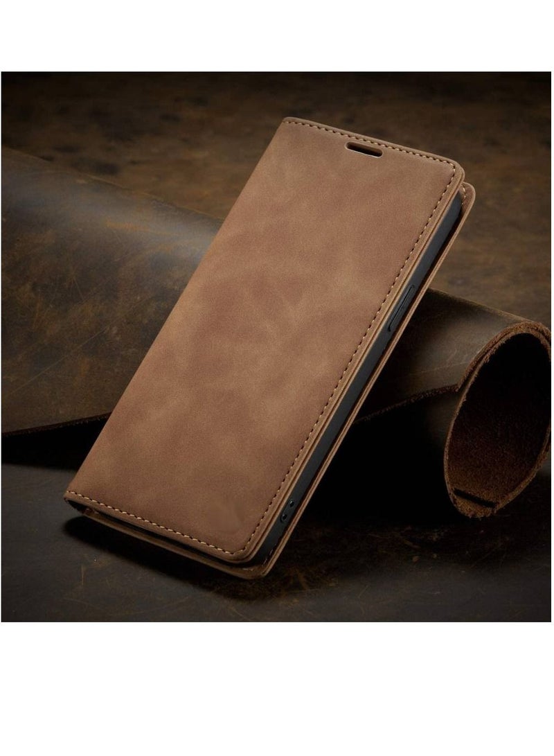 Olliwon Leather Wallet Magnetic Closure Flip Fold Case Cover For Samsung Galaxy A14 4G/5G Brown - Image 3