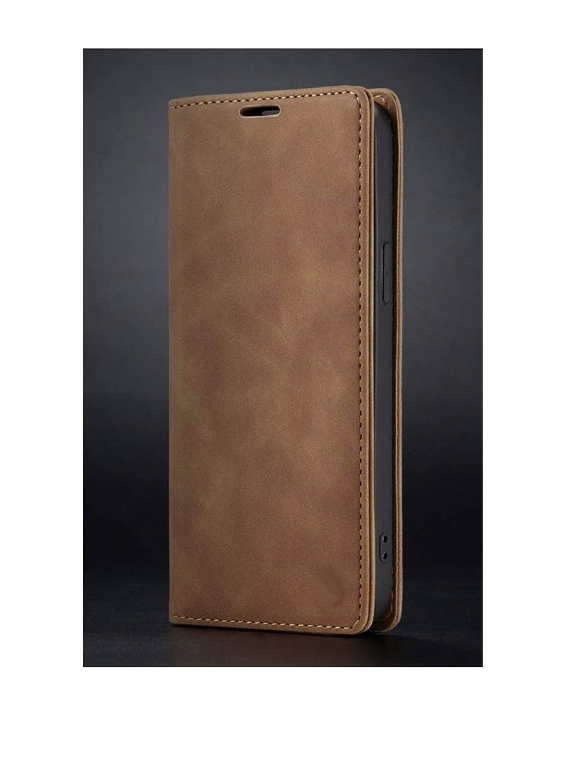 Olliwon Leather Wallet Magnetic Closure Flip Fold Case Cover For Samsung Galaxy A14 4G/5G Brown - Image 2