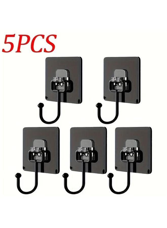 5 خطافات حائط لاصقة متينة خالية من المسامير قابلة لإعادة الاستخدام لتعليق المعاطف والمناشف - Image 1