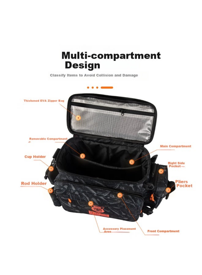 King Lure Kingdom Fishing Waist Bag Multi-functional Crossbody Single Shoulder Bag Fishing Backpack Wear-resistant Fishing Gear Bag Black - Image 3