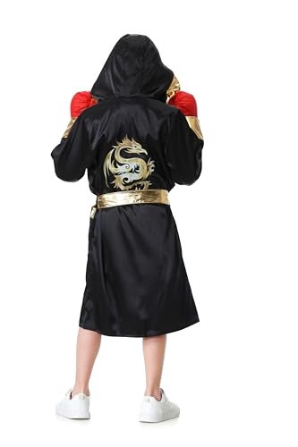 GRAJTCIN Kids Boxing Costume with Hooded Boxer Robe Halloween Costume Boxing Robe Boxing Shorts and Muscle Shirts for Boys Muscle Suit Costume S - Image 5