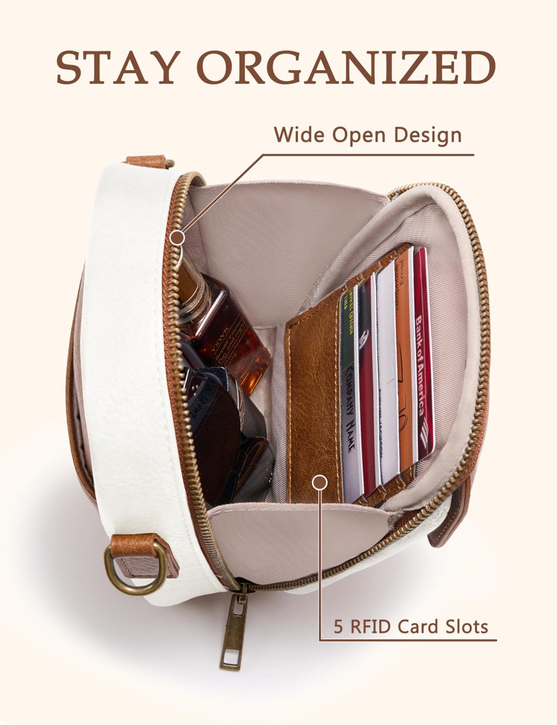 Yarnic Small Crossbody Bag, Vegan Leather Cell Phone Purse for Women, Vintage Wallet Bag with Card Slots (Brown White-leather Strap) - Image 2