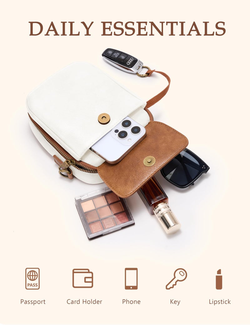 Yarnic Small Crossbody Bag, Vegan Leather Cell Phone Purse for Women, Vintage Wallet Bag with Card Slots (Brown White-leather Strap) - Image 5