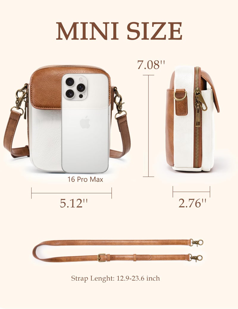 Yarnic Small Crossbody Bag, Vegan Leather Cell Phone Purse for Women, Vintage Wallet Bag with Card Slots (Brown White-leather Strap) - Image 3