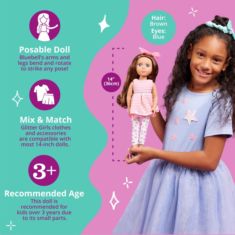 Glitter Girls - Bluebell 14-inch Poseable Fashion Doll - Dolls for Girls Age 3 & Up,Pink, Brown, Silver, Blue - Image 2