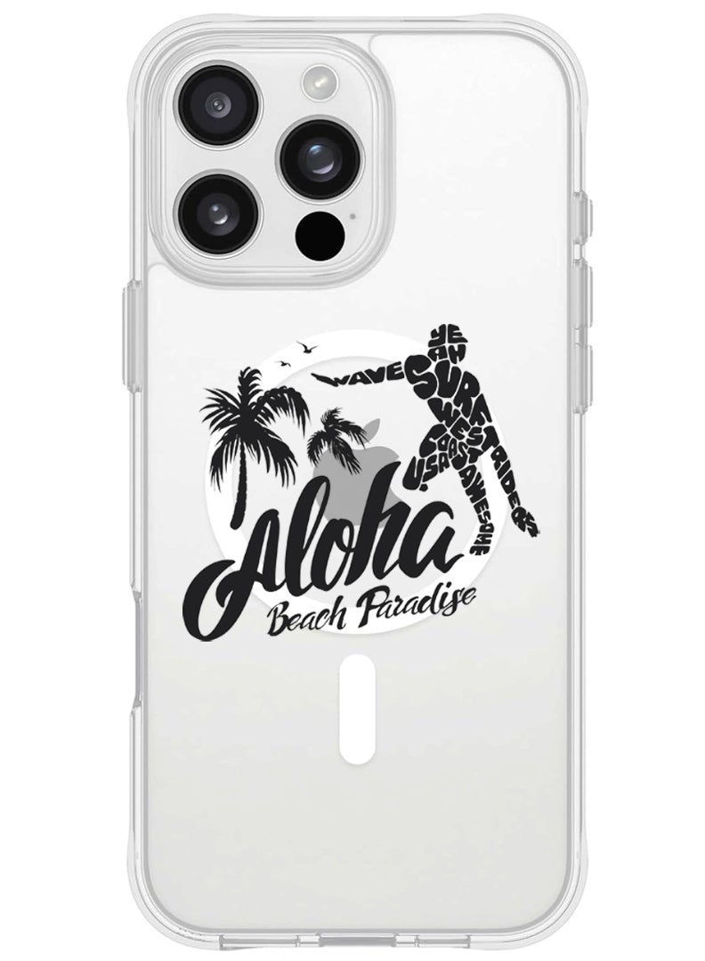 Theodor iPhone 16 Pro Max Magsafe Magnetic Case for iPhone Compatible with Wireless Charging, Shockproof Phone Bumper Cover - Aloha Beach Paradise Black - Image 1