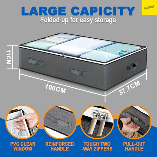 karomouj Under Bed Storage - Durable Fabric Storage Box with Clear Window & Reinforced Handles, Foldable Clothes Bag for Comforters Blankets Bedding (Large (Pack of 1), 1, count) - Image 3