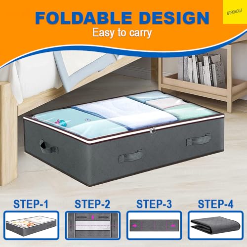 karomouj Under Bed Storage - Durable Fabric Storage Box with Clear Window & Reinforced Handles, Foldable Clothes Bag for Comforters Blankets Bedding (Large (Pack of 1), 1, count) - Image 5