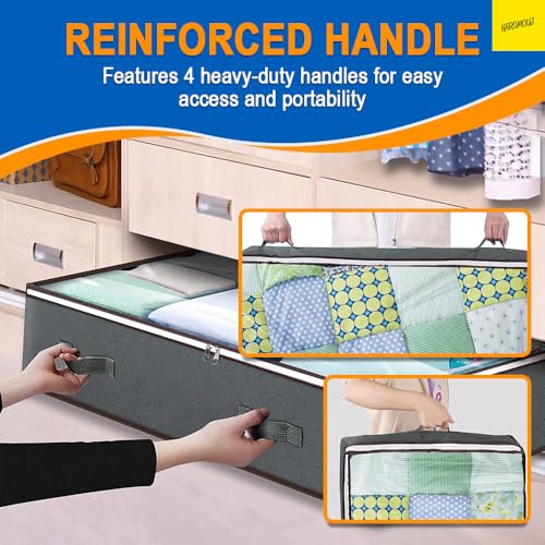 karomouj Under Bed Storage - Durable Fabric Storage Box with Clear Window & Reinforced Handles, Foldable Clothes Bag for Comforters Blankets Bedding (Large (Pack of 1), 1, count) - Image 4