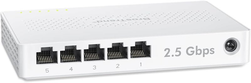 BrosTrend 5 Port 2.5Gb Network Switch, Multi-Gigabit Unmanaged Ethernet Switch, Ethernet Splitter for Gaming Office Home NAS PC w/ Fanless Design, Desktop Wall-Mount, Plug & Play, Lifetime Protection - Image 1