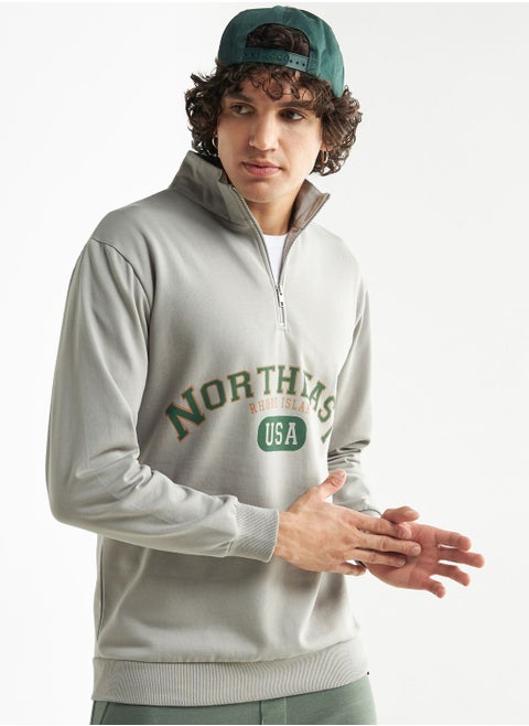 Slogan Zip Through High Neck Sweatshirt