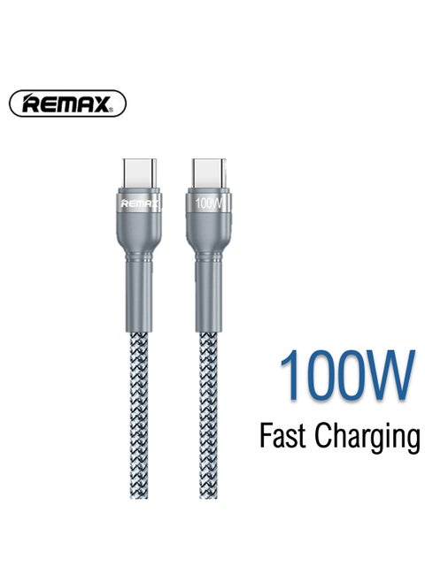 RC-172 USB C to USB C Cable, Silver, 100W Braided 1m, Type C Fast Charging Data for iPhone 15/15Pro/15Max, iPad, Huawei P60/P50/P40/Mate30/20/10, Samsung S23/22/21, Xiaomi M13/M12/M11, Oppo, Vivo, etc.