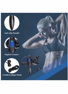 KASTWAVE Jump Rope, Weighted Jumping Rope with Counter for Fitness Exercise, Adjustable Digital Cordless Speed Skipping Rope for Adults, Women, Men, Kids (Black)  - Image 2
