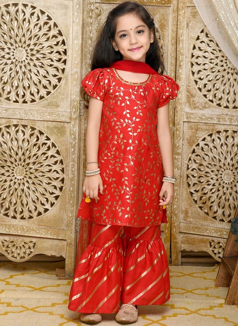 Ethnic Printed Kurta & Sharara Set For Girls