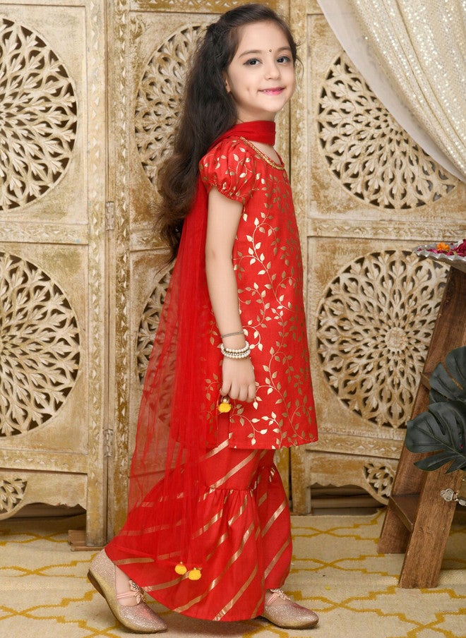 Ethnic Printed Kurta & Sharara Set For Girls