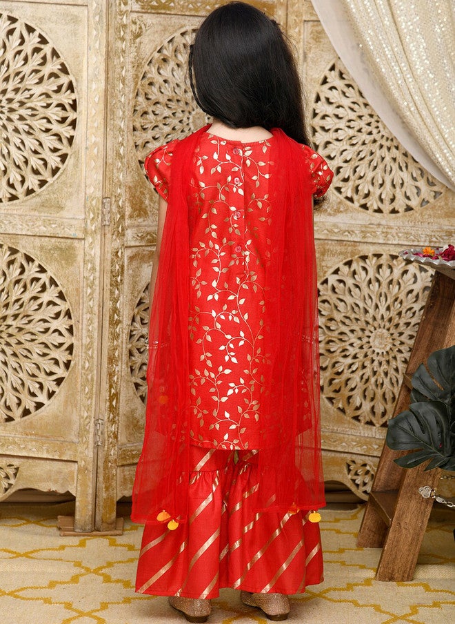 Ethnic Printed Kurta & Sharara Set For Girls