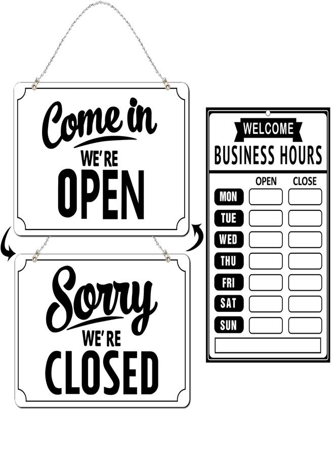 SnailGo Open Closed Signs Business Hours Sign Set for Window Door Open Signs for Business Hour Closed Open Flip Sign Store Resturant Bar White - Image 1