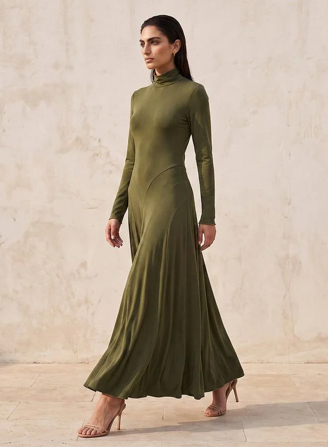 Iconic Iconic Panelled Maxi Dress with High Neck