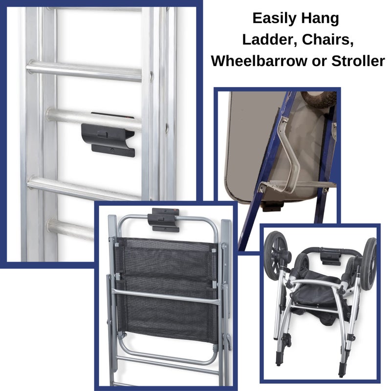 ALWORG Ladder Hook - Black Heavy Duty Ladder Brackets for Garage Wall - Utility Hook for Wall Mount Ladder Storage, Folding Chair - Tool Holder to Organize Garage and Shed - Image 3