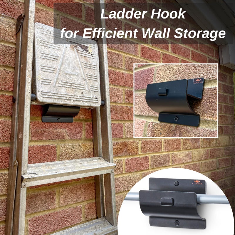 ALWORG Ladder Hook - Black Heavy Duty Ladder Brackets for Garage Wall - Utility Hook for Wall Mount Ladder Storage, Folding Chair - Tool Holder to Organize Garage and Shed - Image 2