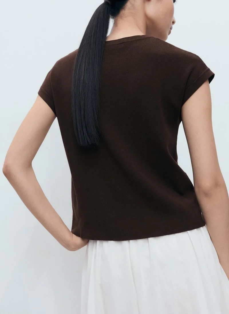 مانجو Short-Sleeved Knitted Cotton Sweater