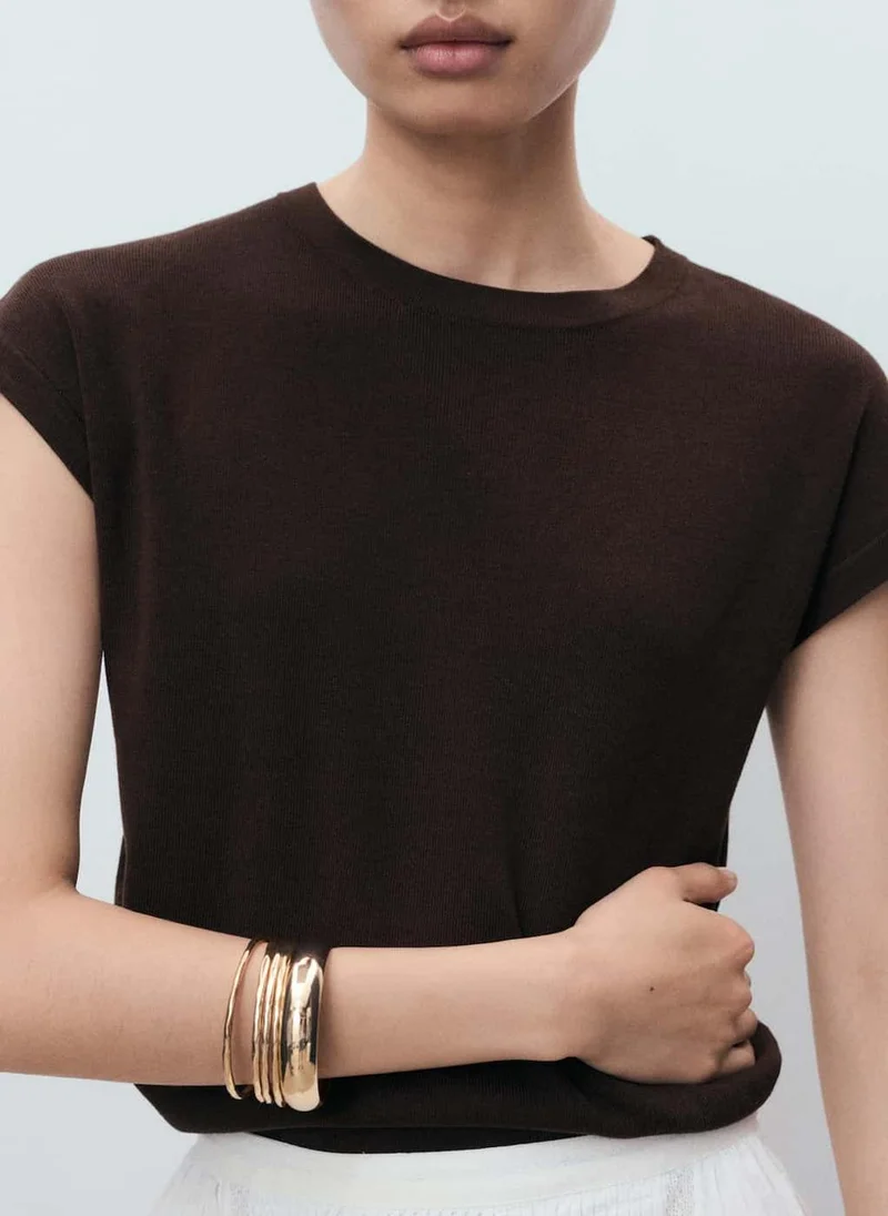 مانجو Short-Sleeved Knitted Cotton Sweater