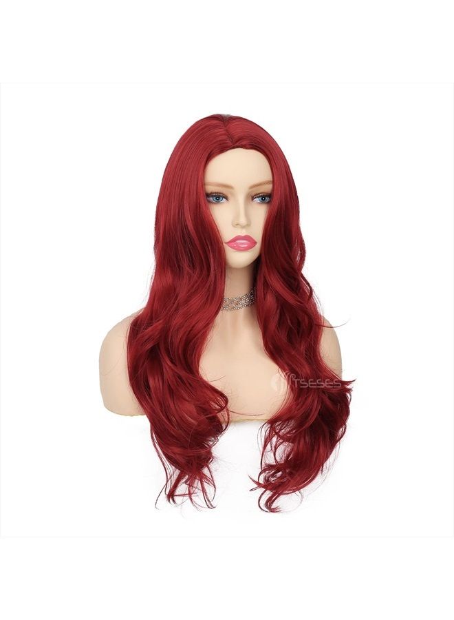 Tseses Red Wigs Long Curly Wavy Wigs for Women Side Part Natural Looking Cosplay Halloween Synthetic Fiber Wig (Red) - Image 4